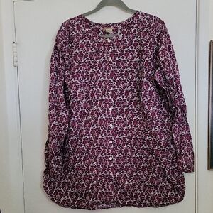Duluth Trading Co Burgundy Floral Blouse